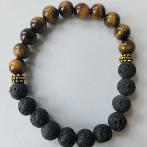 Lava Rock, Tiger Eye beaded bracelet